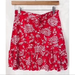 BOOHOO red floral flounced mini skirt 10, NWT